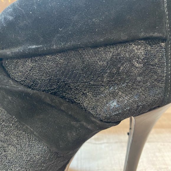 Ellie Tahiti black suede and lace stiletto peep toe - Picture 9 of 13